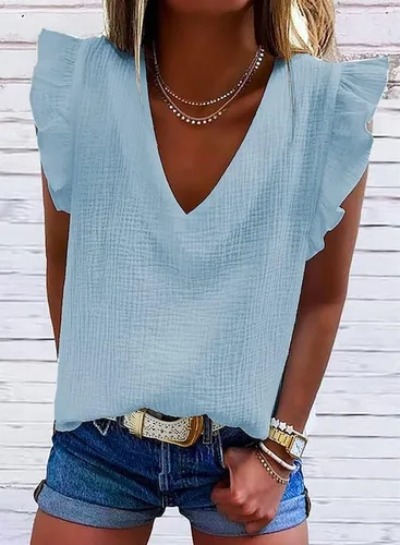 Miniatura 3 de Dokotoo Camisetas sin mangas con volantes y cuello en V para mujer 2023
