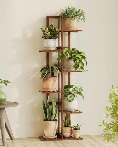 Miniatura 12 de Bamworld Soporte de bambú para plantas de interior con 6 niveles, estante de plantas de exterior, soporte de esquina para múltiples plantas, soporte