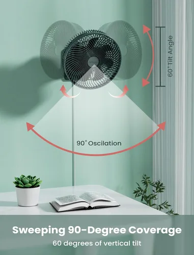Miniatura 2 de Comoistar Ventilador pequeño oscilante de 10 pulgadas para montaje en pared con control remoto y temporizador, 4 velocidades, adaptador incluido