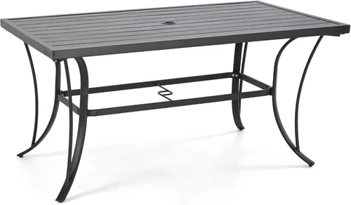 Miniatura 8 de HAPPATIO Outdoor Dining Table for 4, Large Suqare Metal Patio Table with 1.5" Umbrella Hole, Powder-Coated Frame for All-Weather, Black, Modern