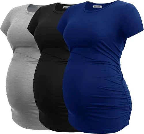 Miniatura 49 de Smallshow - Camiseta de maternidad para mujer, diseño de lados fruncidos, tipo túnica, prendas para el embarazo