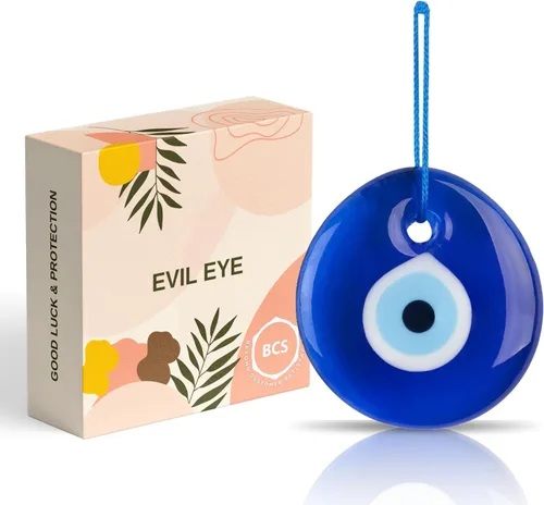 BCS Decoración azul contra el mal de ojo de 2.8 pulgadas, adorno colgante de pared hecho a mano con amuleto turco griego de Nazar de buena suerte y
