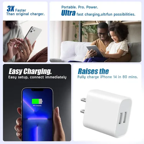 Miniatura 6 de Paquete de 3 cargadores de pared USB, adaptador de enchufe de doble puerto para bloque de carga de toma de pared, adaptador de corriente USB