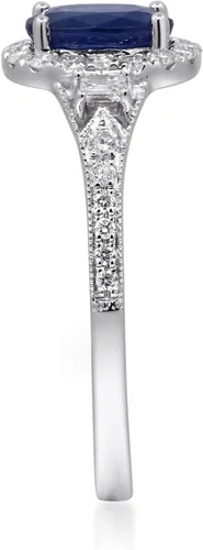 Miniatura 5 de Gin & Grace Anillo de zafiro azul genuino de oro blanco de 14 quilates con diamantes para mujer. Joyas hechas a mano de zafiro con forma de óvalo