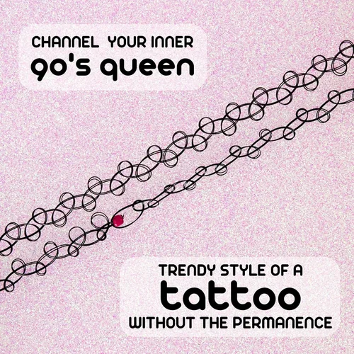 Miniatura 6 de EXPRESSIONS Colección de Joyería Elástica para Tatuajes de 3 Piezas Surtidas - Conjunto de Collar Gargantilla de Tatuaje, Pulsera y Anillo