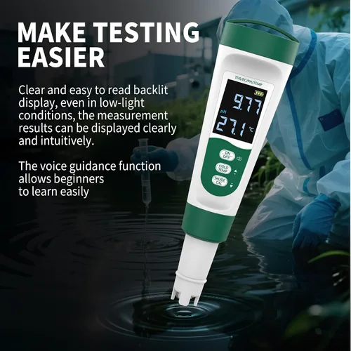 Miniatura 5 de Medidor de pH digital 5 en 1, con función de voz, PH/TDS/EC/Temp/Salt Pool Salt Tester, medidor de pluma impermeable y recargable para piscinas