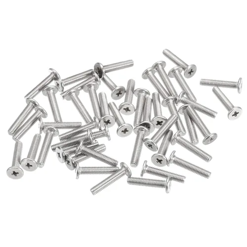 Miniatura 16 de Uxcell M1-0.25 x 2 mm 50 piezas Tornillos de cabeza plana redonda 304 de acero inoxidable Phillips Drive tornillos de máquina para fijación
