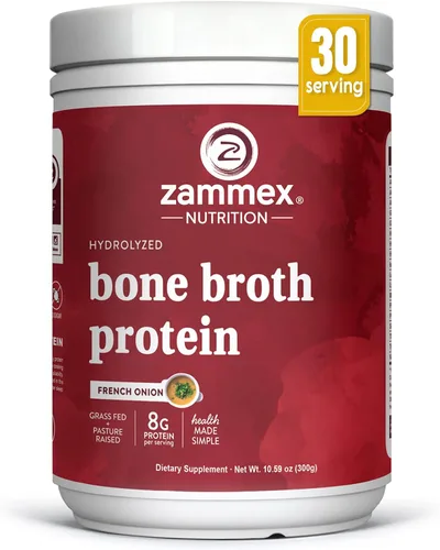 Zammex Polvo de proteína de caldo de hueso de res – Colágeno hidrolizado alimentado con pasto, apoya la salud del cabello, la piel y las