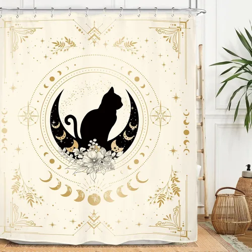Miniatura 22 de Miyotaa - Juego de cortinas de ducha con fase lunar celestial, diseño de luna iluminada, gótico, zodiacal, astrología, tarot, bruja, de poliéster