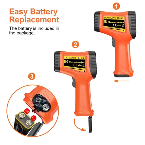 Miniatura 9 de Pistola de termómetro infrarrojo digital de -58°F a 2732°F, pistola de temperatura láser de relación de distancia 50:1 con medición y alarma