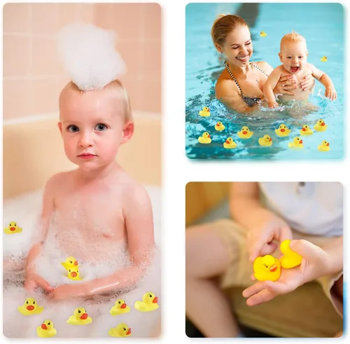 Miniatura 5 de GliSun 60 piezas de patos de goma, juguetes de baño, mini patos flotadores y divertidos chirridos para niños, juguete de baño, decoración de ducha
