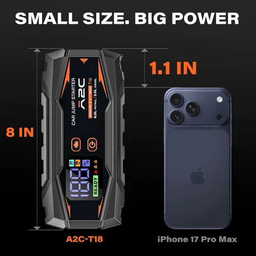 Miniatura 7 de A2C Arrancador de Coche, Caja Amplificadora de Batería de Litio de 12V, Cargador de Banco de Energía Portátil de 16800mAh, para Camión de Gasolina