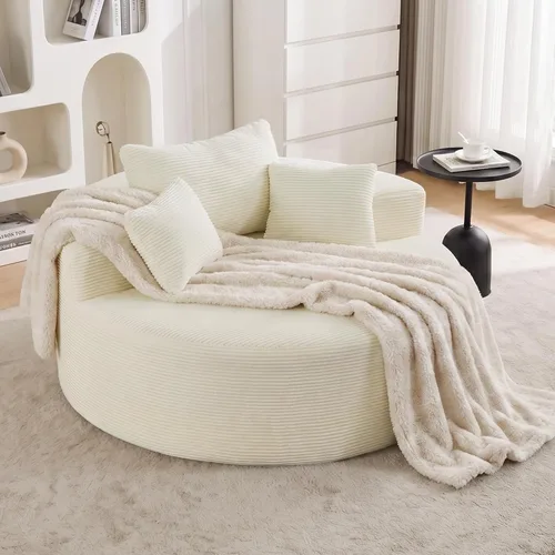 Miniatura 13 de WUTUTUEE Silla Sofá de Piso Redonda de Gran Tamaño, Chaise Lounge Circular de Chenilla Comprimida, Sin Montaje, Silla de Barril Sin Huesos, Sofá
