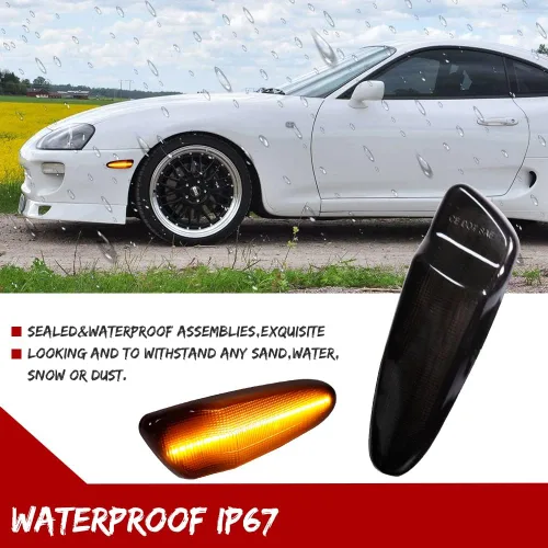 Miniatura 5 de Lámpara LED ámbar de lente ahumada compatible con Toyota SUPRA MK.4 1997 1998 y Toyota Celica 2000-2005 Luz de marcador lateral de guardabarros