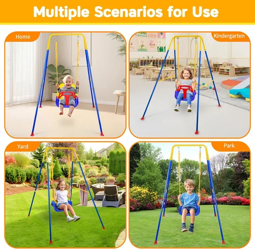 Miniatura 7 de Juego de columpio 4 en 1 para niños pequeños y jersey para bebé, columpio resistente para niños con rebotador, soporte plegable de metal