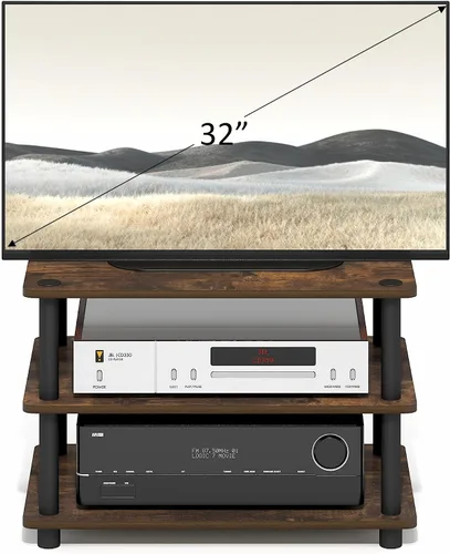 Miniatura 5 de Furinno Turn-N-Tube Soporte de TV, centro de entretenimiento de esquina de 3 niveles con estantes abiertos, consola de TV sin herramientas para TV
