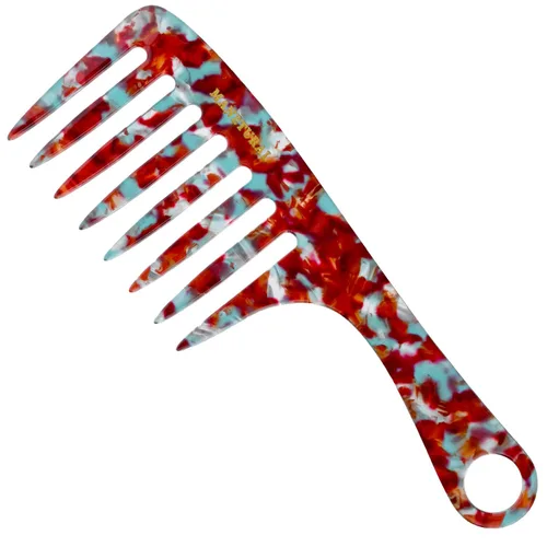Miniatura 18 de D1 Peine de mango de dientes anchos para cabello rizado Eleva, conserva el rizo, suaviza el cabello. Peine de acetato (morado brillante)