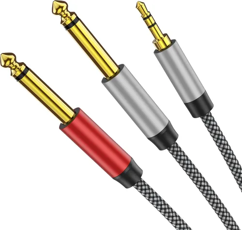 Miniatura 8 de Cable de inserción de 3 pies – Divisor en Y dual de 1/4 mono a estéreo compatible con amplificadores, mezcladores, guitarras, altavoces y más