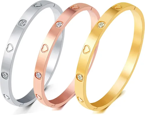 Miniatura 12 de Regalo de Navidad MVCOLEDY Jewelry - Pulsera chapada en oro o blanco con piedra de corazón de acero inoxidable con cristal para mujer