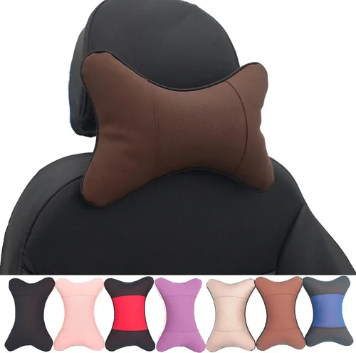 Miniatura 10 de Almohadas cervicales para el cuello del automóvil, 2 unidades, almohadas cervicales de piel sintética para viajes, almohadas rellenas de fibra Negro