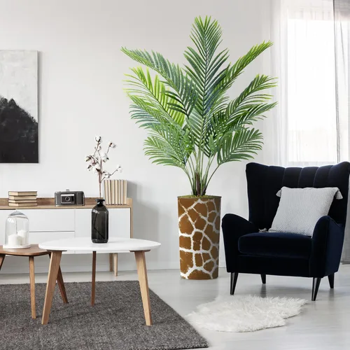 Árbol artificial en maceta contemporánea, palmera tropical areca artificial de seda para decoración del hogar en interiores y exteriores, altura