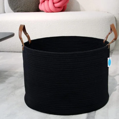 Miniatura 6 de Casaphoria Cesta de cuerda de algodón XXXL para sala de estar, cesta de almacenamiento tejida con asa larga para mantas, toallas y almohadas, cesta