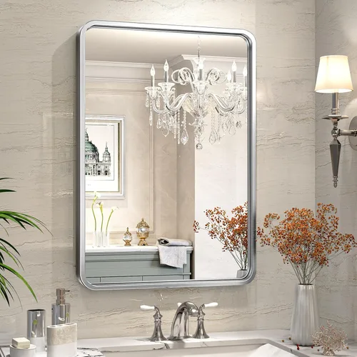 Miniatura 10 de Brightify - Espejo rectangular para pared de baño de 24x30 pulgadas con marco de metal negro, espejo moderno de tocador para baño, montaje vertical