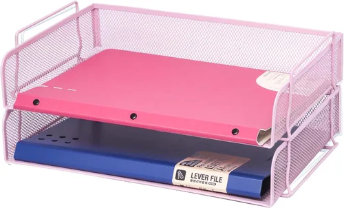 Miniatura 8 de EASEPRES Paquete de 2 bandejas apilables de papel de escritorio, de malla metálica, organizador de documentos de cartas para oficina, escuela