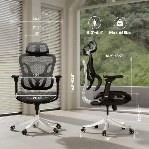 Miniatura 3 de FLEXISPOT ErgoX Max - Silla ergonómica de oficina, color negro, marco y base de aleación de aluminio, capacidad de 661 libras, reposabrazos 5D