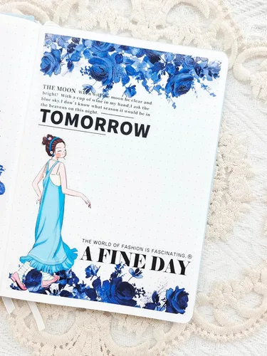 Miniatura 3 de WT Cinta ancha de PET azul cobalto, rollo individual, diseños originales, decoraciones florales, adhesivo transparente claro, diario basura