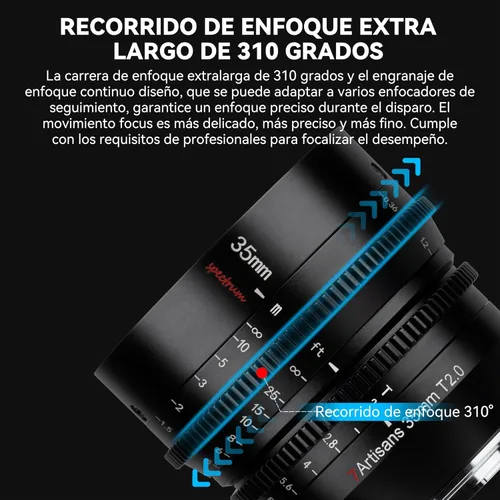 Miniatura 4 de 7artisans Lente Cine de gran apertura T2.0 de 1.378 in compatible con montura Leica/Sigma/Panasonic L