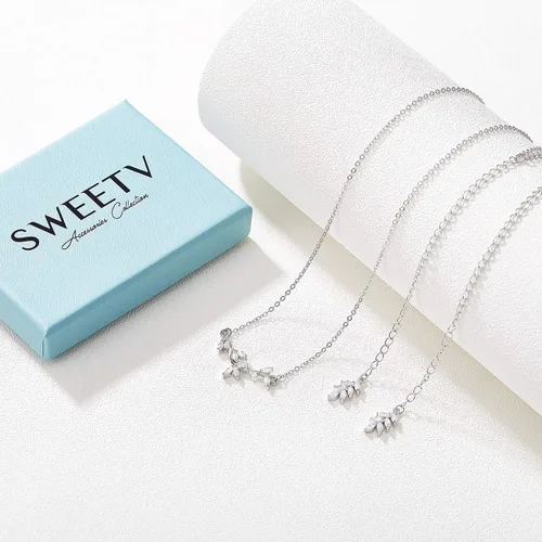 Miniatura 8 de SWEETV Collar de cristal para novia de boda para novias, collar con colgante de espalda delicada de vid de circonita cúbica para mujer, regalo