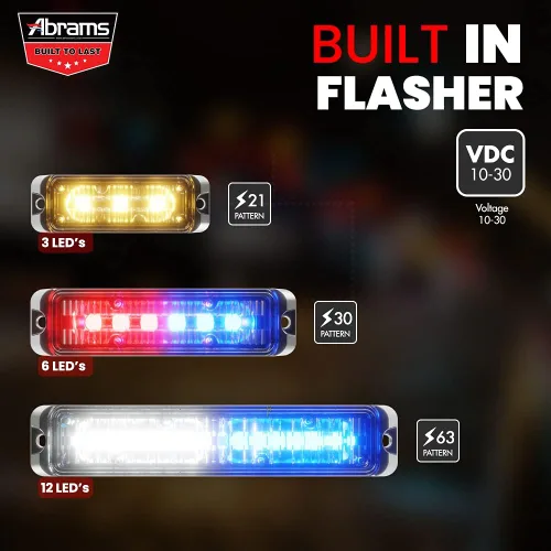 Miniatura 5 de Abrams SAE Clase-1 Flex 12 [Azul/Azul] 36W - 12 LED Luz de rejilla LED para vehículos policiales y de emergencia médica, luz estroboscópica