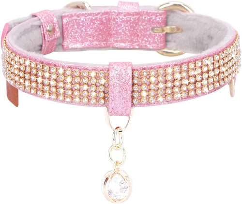 Miniatura 9 de Collar para gatos y perros, [brillos de imitación de diamante] Cuero sintético prémium con dije, collares ajustables para gatos grandes y perros