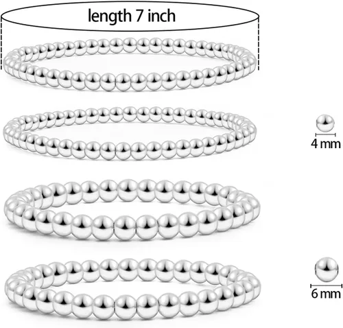 Miniatura 2 de Pulseras de cuentas de oro para mujer, juego apilable de bolas de cuentas, pulsera elástica elástica chapada en 14 quilates, joyería delicada
