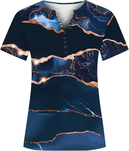 Miniatura 47 de Summer Shirts for Women 2025 Plus Size Short Sleeve Henley Tops Marble Floral Loose Tshirt Tee Casual Dressy Tunics