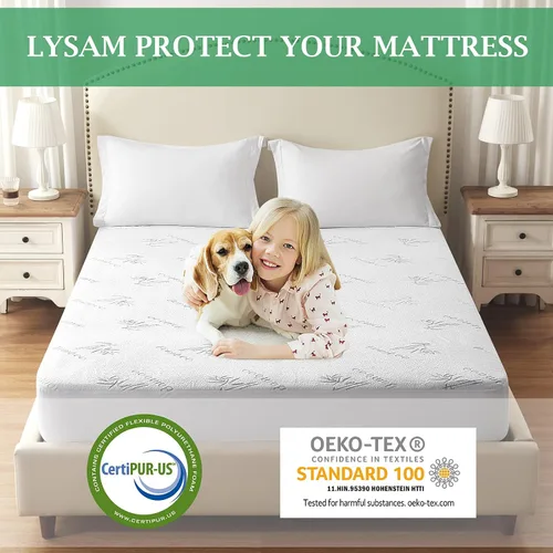 Miniatura 4 de Lysam Protector de colchón King, funda de colchón refrescante impermeable, 76 x 80 pulgadas, funda de cama silenciosa, transpirable, suave, lavable
