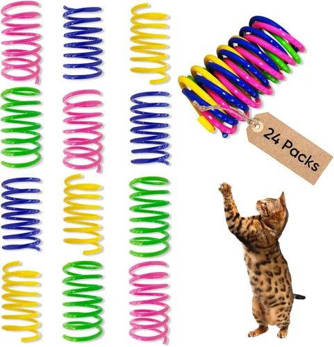 Juguetes de resorte para gatos, paquete de 24 resortes en espiral para gatos de interior, bobinas de resorte de plástico coloridas y duraderas que