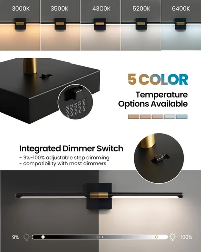 Miniatura 3 de Lámparas de tocador de baño negras y doradas para baño sobre espejo de 30 pulgadas, apliques LED de baño IP44 5CCT ajustables, luces modernas