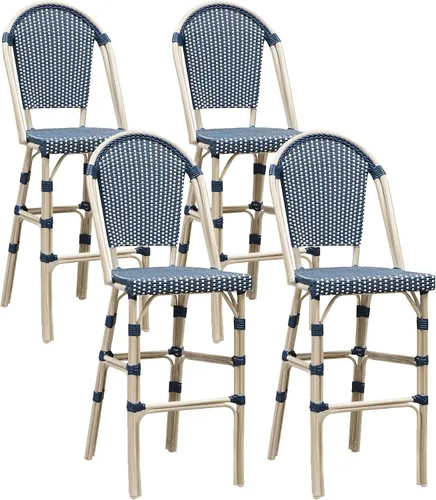 Miniatura 47 de PURPLE LEAF - Juego de 2 taburetes de bar franceses con acabado de bambú impreso, taburetes de bar de ratán para patio con respaldo, sillas de bar