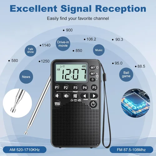 Miniatura 2 de Radio Portátil Operada con Pilas de Bolsillo AM/FM Sintonización Digital, Altavoz Fuerte, Excelente Recepción Radio Portátil de Emergencia y al