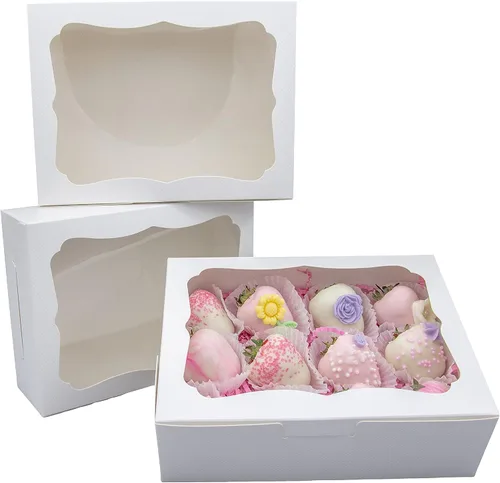 Miniatura 16 de 20 cajas blancas de panadería de 8 x 6 x 2.5 pulgadas, cajas de galletas con ventana, cajas de postre para galletas, pasteles, macarrones, donas