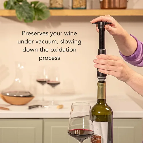 Miniatura 4 de Vacu Vin Conservador de Vino Original con 1 Tapón de Botella al Vacío – Bomba Conservadora de Vino de Color Negro para Vino Tinto o Blanco – Sistema