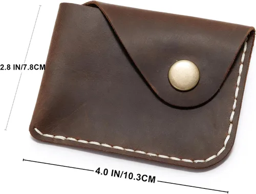 Miniatura 29 de Cartera organizadora de tarjetas de bolsillo frontal cosida a mano minimalista de cuero genuino para tarjetas, billetera con tarjetero pequeño, Negro