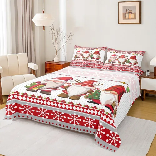 Miniatura 21 de Manfei Juego de sábanas de Feliz Navidad, tamaño individual, diseño rústico de pinos de dibujos animados, decoración de habitación de niños
