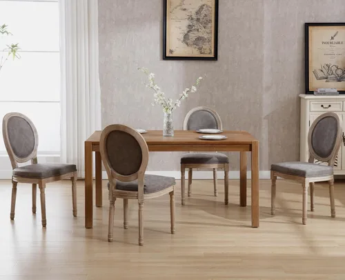 Miniatura 41 de chairus Juego de 2 Sillas de Comedor Estilo Granja Sillas de Comedor de Casa de Campo Francés Sillas Tapizadas de Tela Vintage con Respaldo Redondo