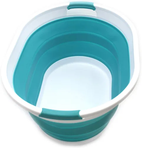 SAMMART Cesta de lavandería de plástico plegable de 28L (7.4 galones), tina ovalada, tina de lavado portátil, cesta de lavandería que ahorra