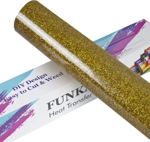 Miniatura 16 de FUNKAKA Rollos de vinilo de transferencia de calor HTV negro con purpurina, vinilo de poliuretano para planchar de 12 pulgadas x 25 pies