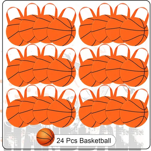 Miniatura 4 de Shihanee 50 piezas de bolsas de baloncesto para fiesta, bolsas de regalo temáticas de pelota, bolsas de golosinas y dulces, bolsos de mano