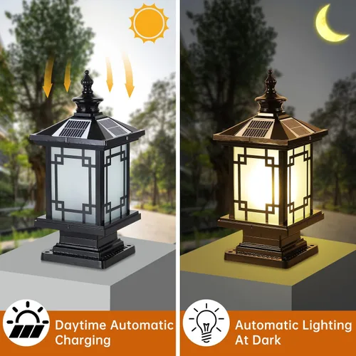 Miniatura 3 de Luz LED Solar para Poste Exterior, Lámpara de Tapa de Poste de Cerca de Aluminio con Control Remoto Regulable, Luces de Pilar Solar IP65 Negro